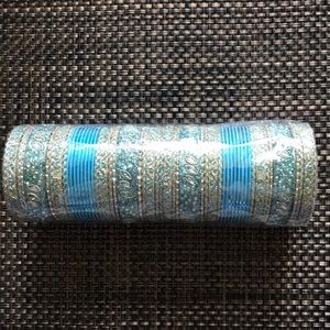 Indian/Pakistani Blue Gold Metal Bangles Churiyaan